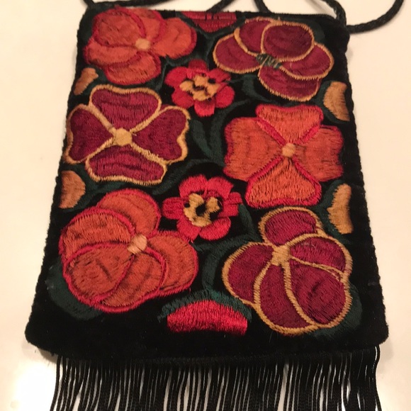 Floral Embroidered Velvet & Satin Crossbody Bag - Picture 2 of 5